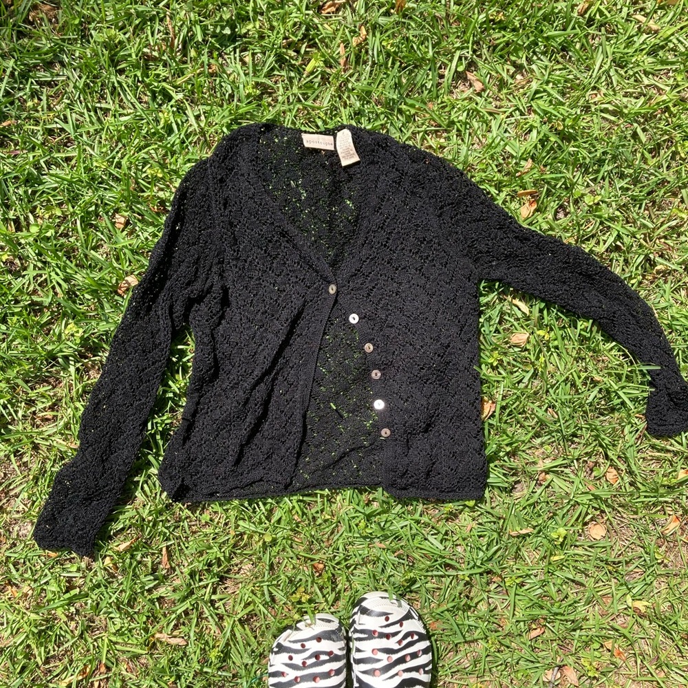 Amazing y2k black button down crochet cardigan